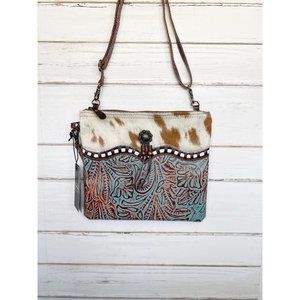 Genuine Embossed Leather Turquoise Cowhide Bag